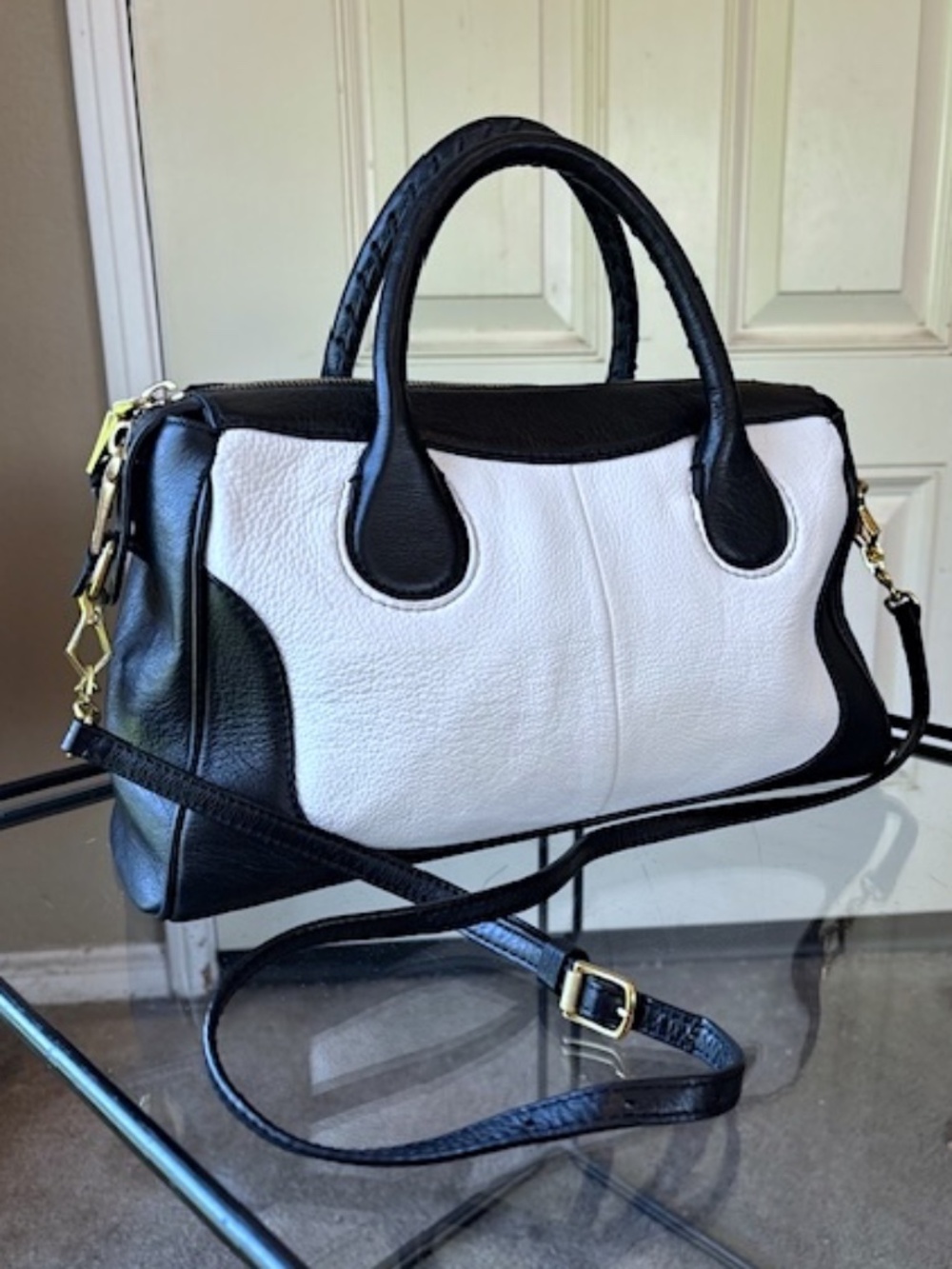 J CREW 2-Tone Pebble Leather Convertible Top-Handle Bag EUC